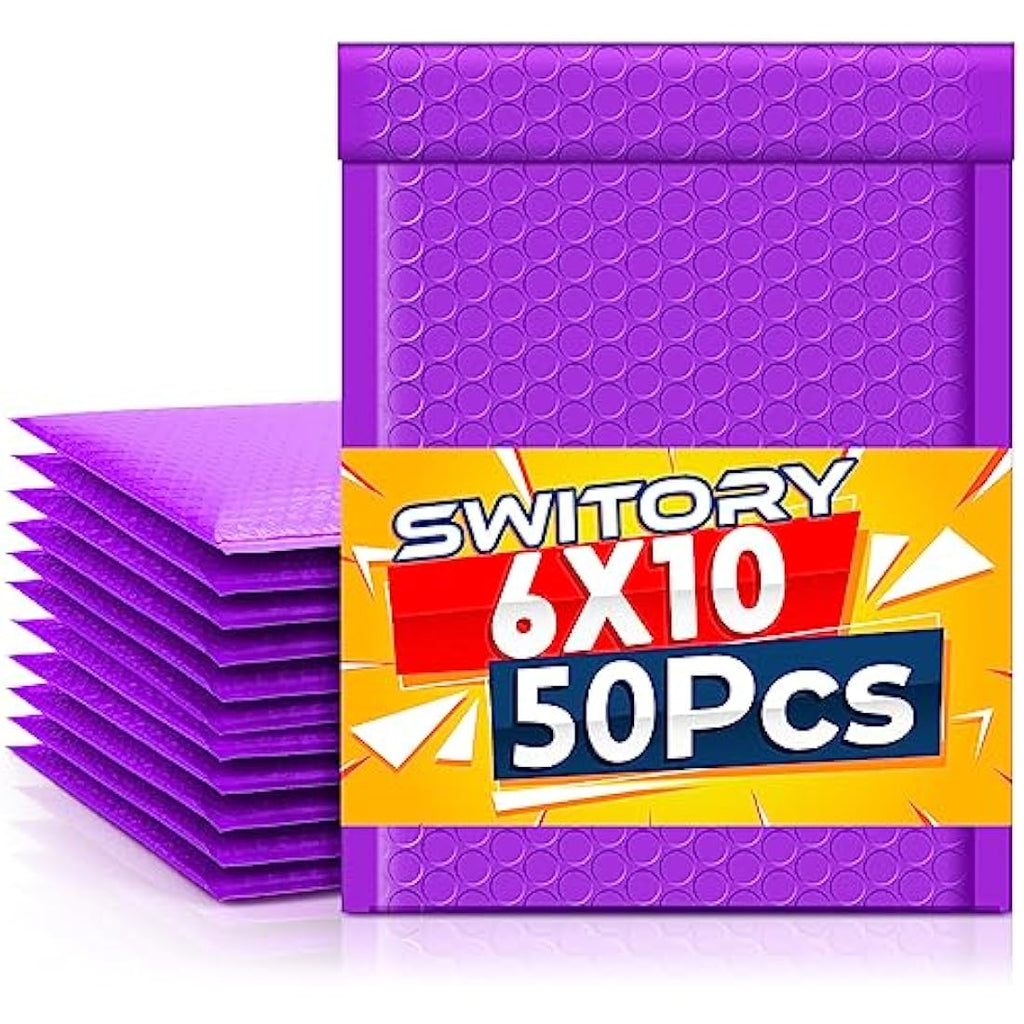 Switory Purple Poly Bubble Mailers – 15.3x22.9cm Padded Envelopes, 50 Pack