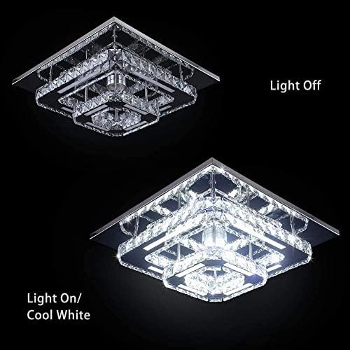 Modern 2-Square Crystal LED Ceiling Light – Cool White Flush Mount