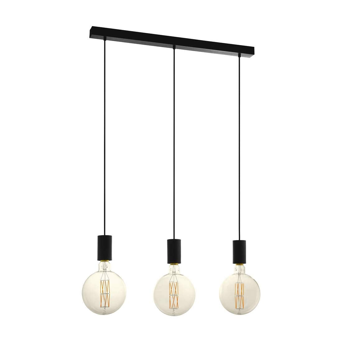 EGLO Pozueta 3-Light Pendant Lighting | Black Steel Industrial Ceiling Lamp