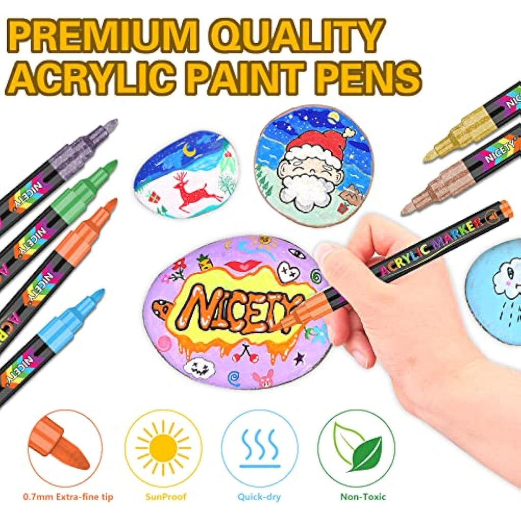 NICETY Acrylic Paint Pens - 72 Colors Extra Fine Tip Markers for Rock Painting