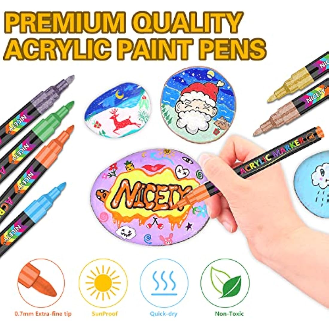 NICETY Acrylic Paint Pens - 72 Colors Extra Fine Tip Markers for Rock Painting