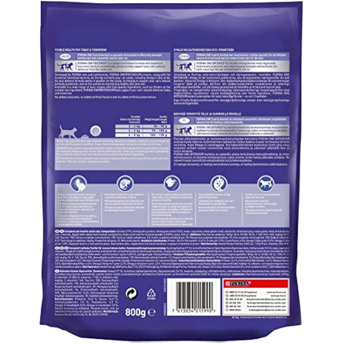 Purina ONE Coat & Hairball Dry Cat Food - Chicken 800g (Pack of 4)