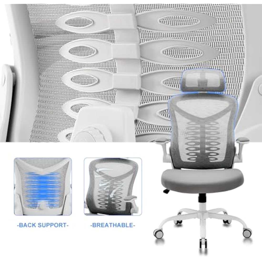 Magic Life Ergonomic Mesh Office Chair – Adjustable Lumbar Support, White