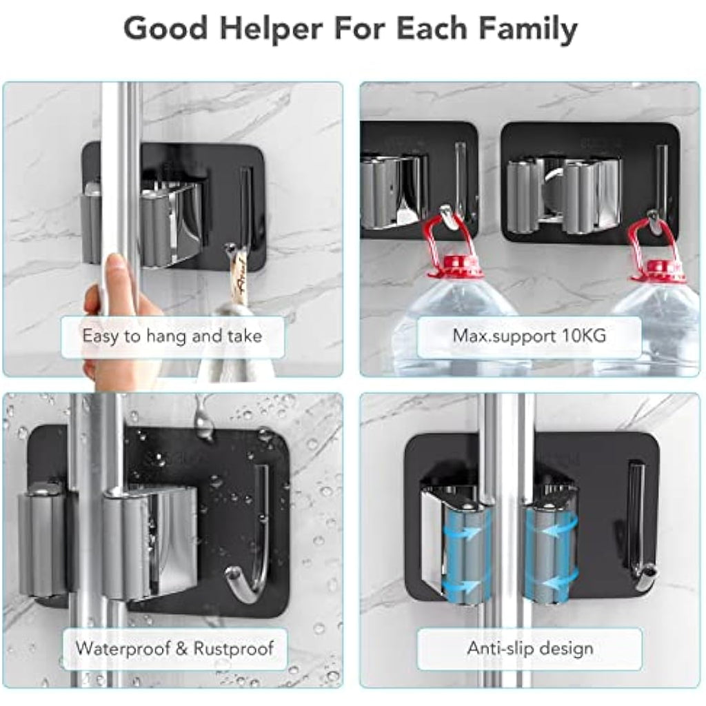 Homeasy Mop and Broom Holder | 4 Pcs Stainless Steel Wall Mount Hanger
