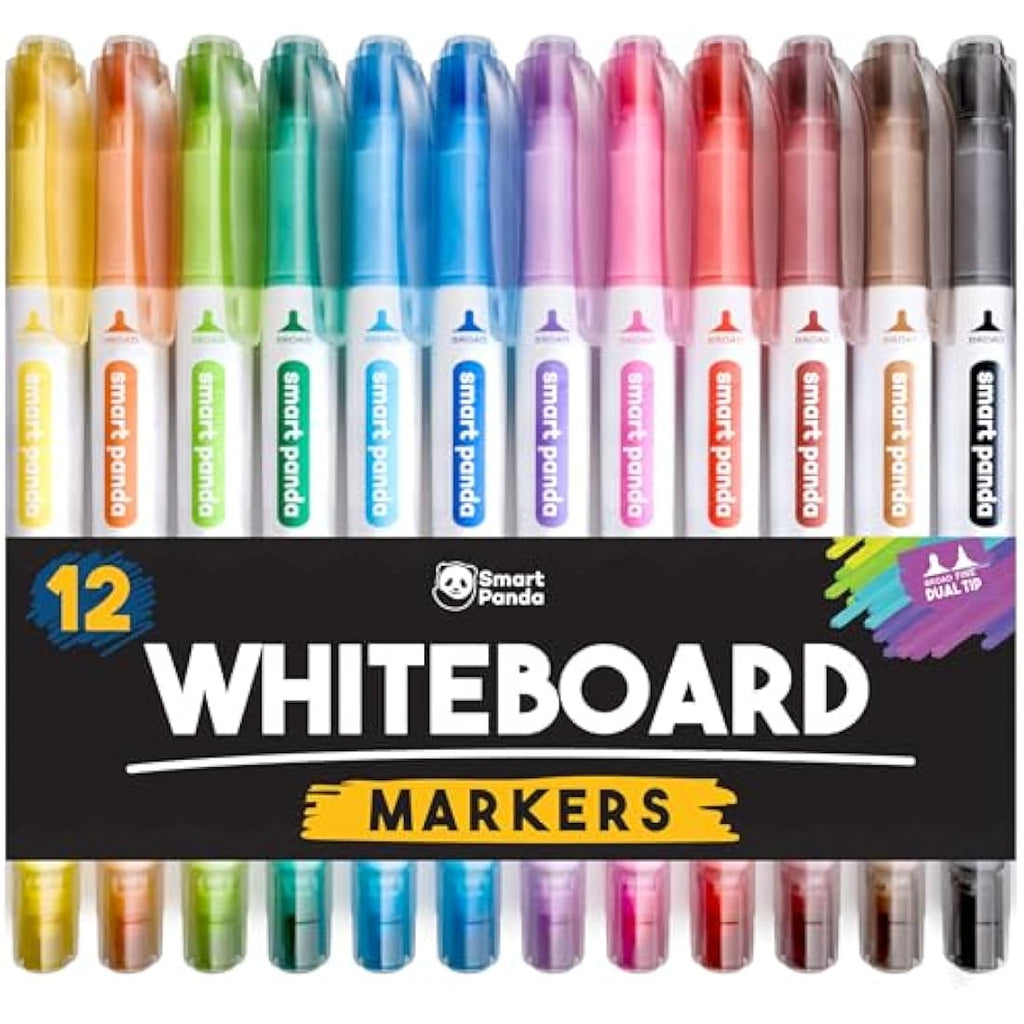 Smart Panda Dual Tip Whiteboard Pens – 12 Pastel Dry Erase Markers