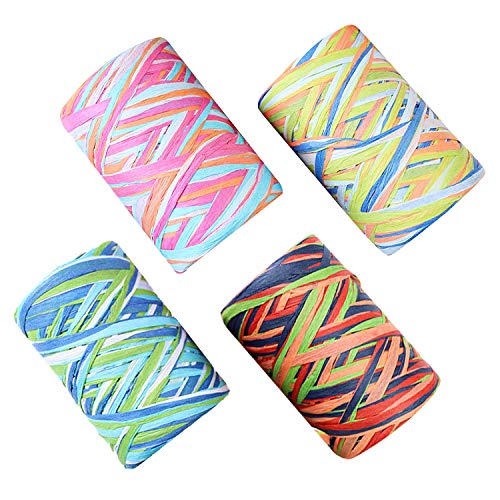 Keleily Natural Raffia Paper Ribbon - 4 Rolls 80M Twine for Gift Wrapping