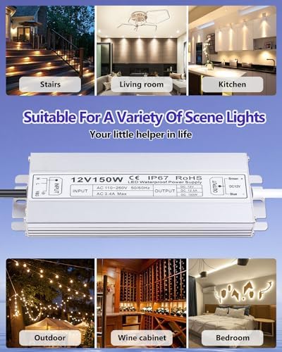 Idealyuan 12V 150W LED Driver – IP67 Waterproof Power Supply Adapter