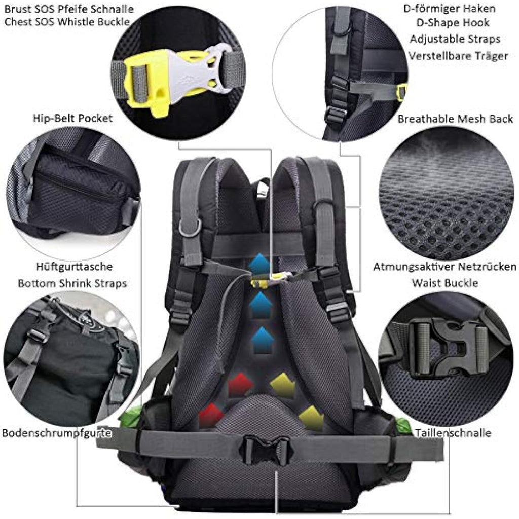 Jolof Store 40L Hiking Backpack – Waterproof Nylon Trekking Rucksack