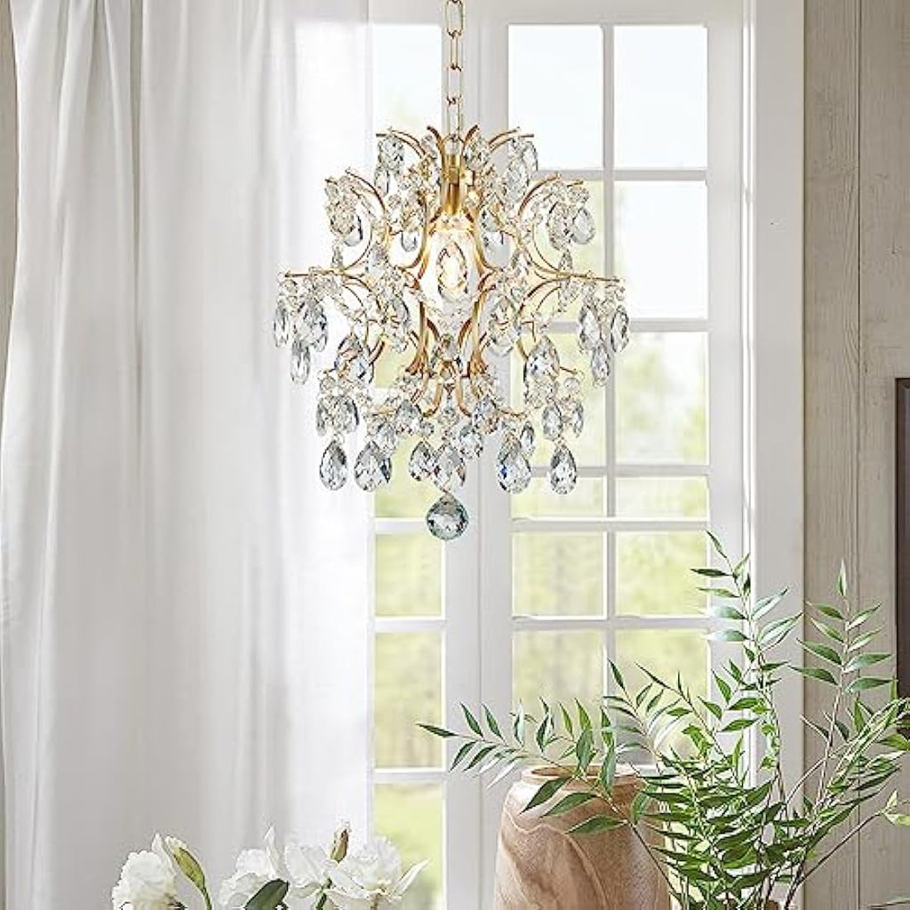 Bestier Gold Crystal Raindrop Pendant Chandelier – Modern Ceiling Light