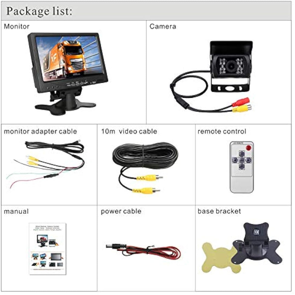 7" HD Backup Camera Kit | 18 LED Night Vision for Trucks