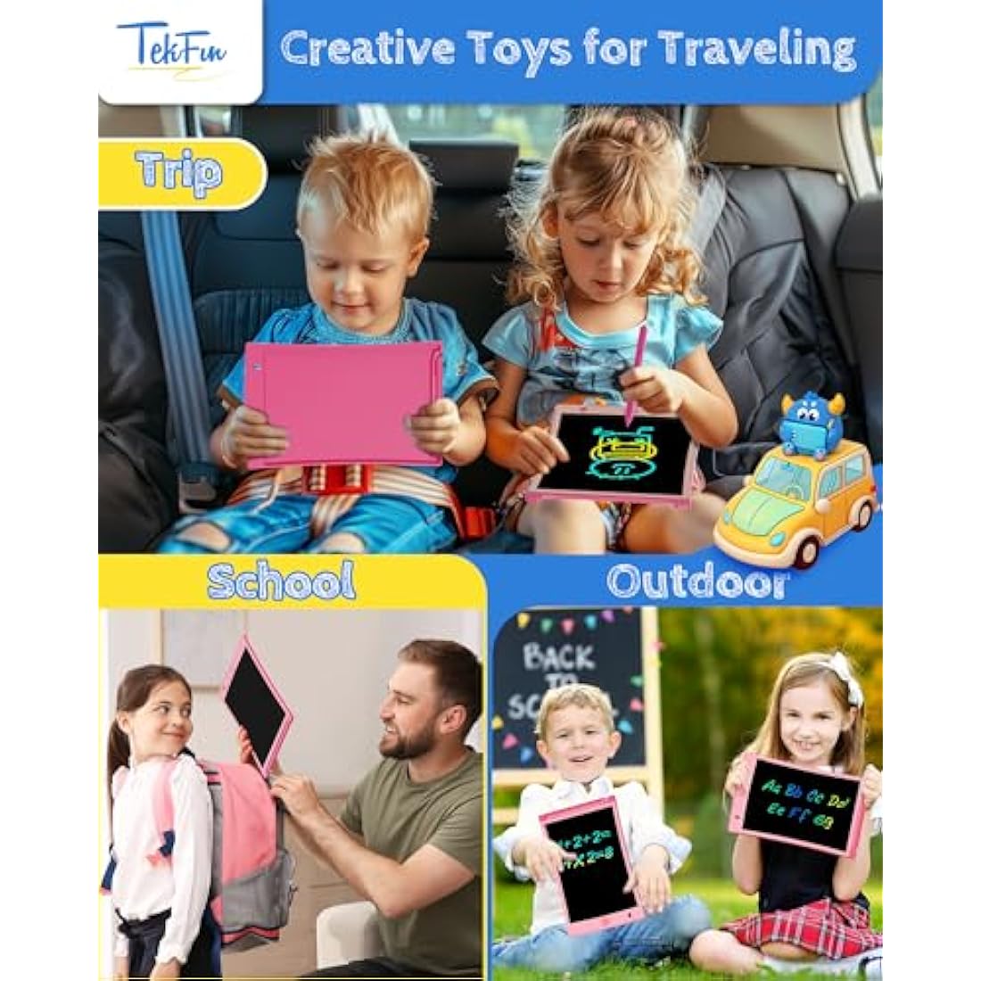TEKFUN 10" LCD Writing Tablet 2-Pack | Colorful Erasable Drawing Board