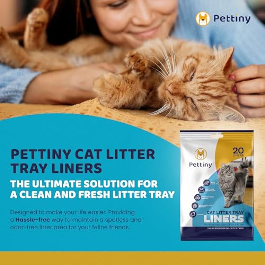Pettiny Cat Litter Tray Liners – 20 Pack Scratch Resistant Drawstring Bags