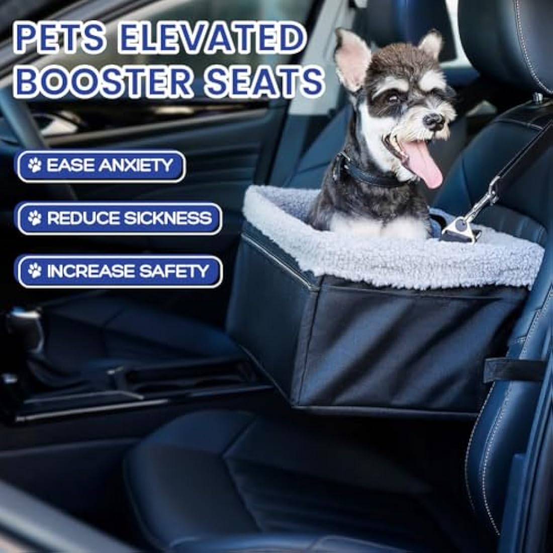 UNICITII Elevated Dog Booster Car Seat – Small Pet Travel Carrier, Black