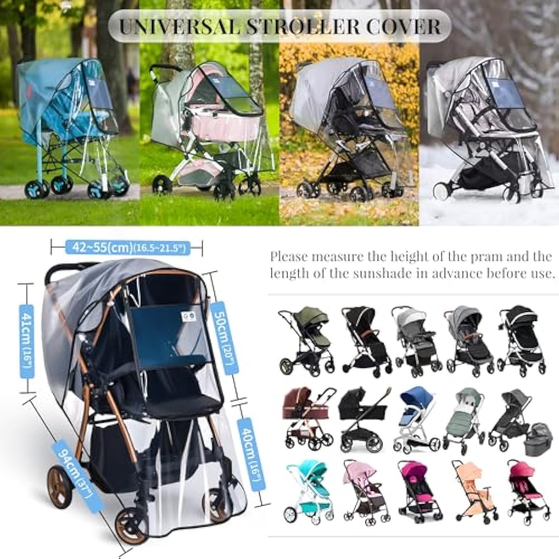 Bemece Universal Stroller Rain Cover | Waterproof Baby Weather Shield