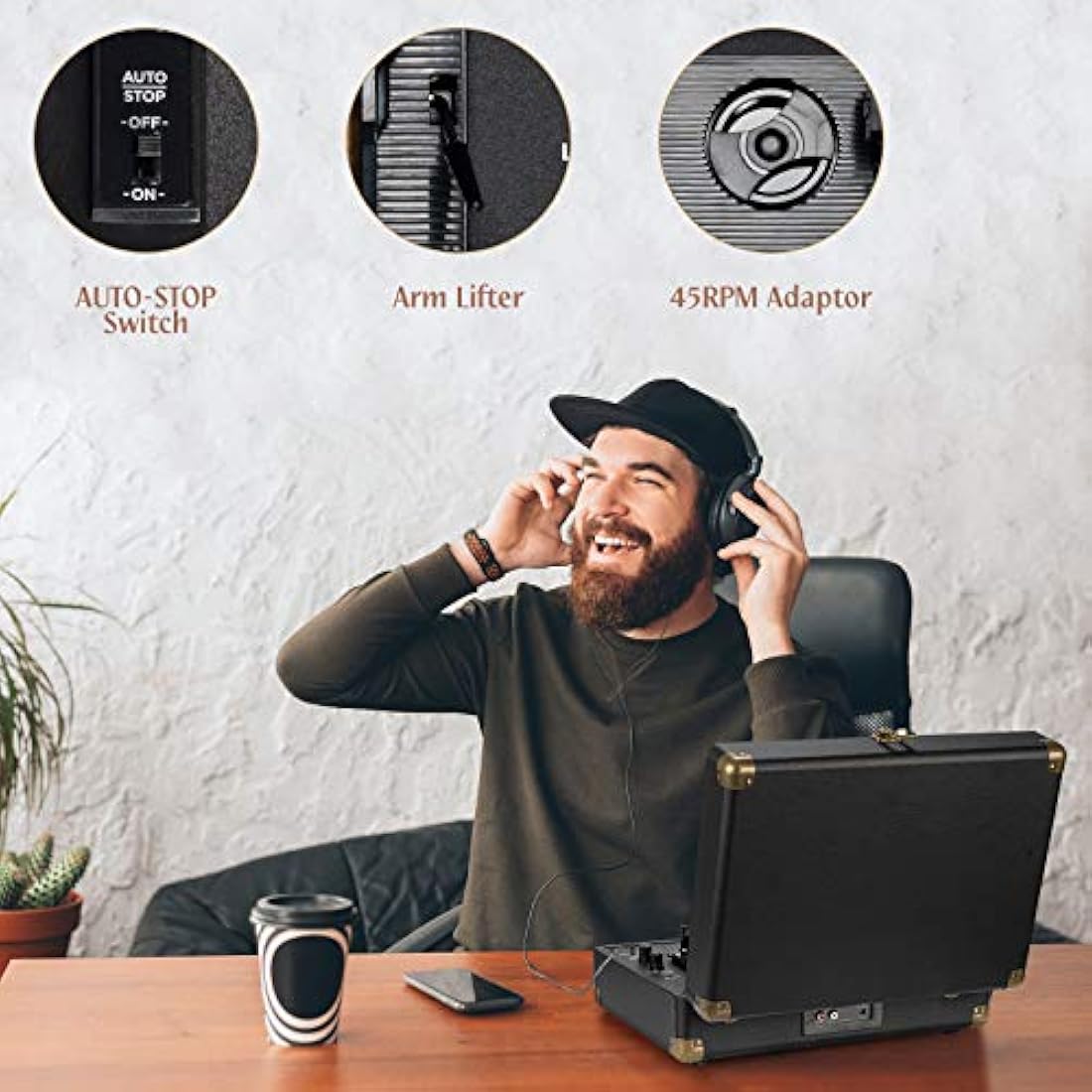 Retrolife Portable Suitcase Record Player – 3-Speed Bluetooth Turntable