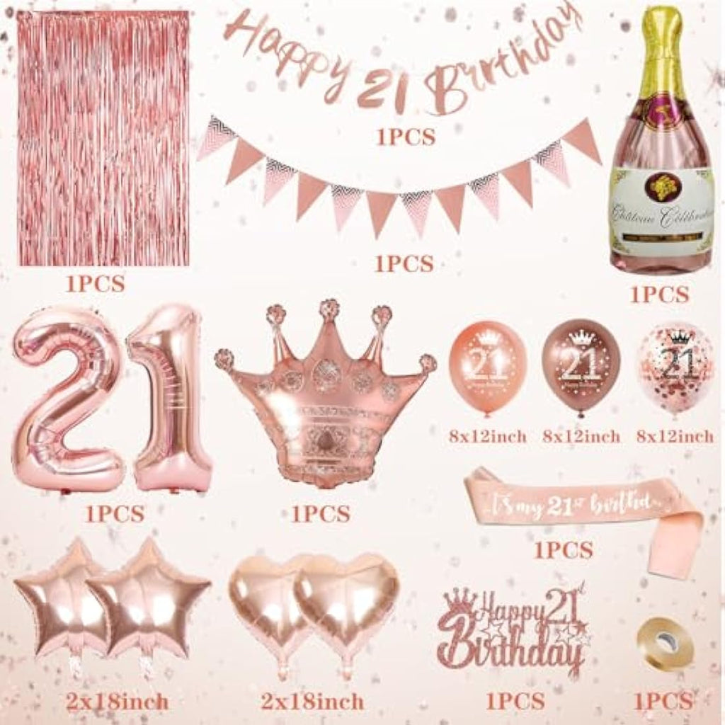 Jolof Store 21st Birthday Decorations for Her | Rose Gold Party Kit