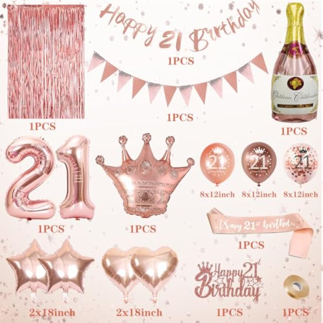 Jolof Store 21st Birthday Decorations for Her | Rose Gold Party Kit