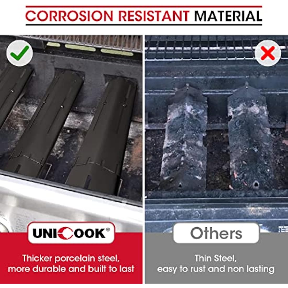 Unicook Adjustable Porcelain Steel BBQ Heat Shield Plates, 4 Pack