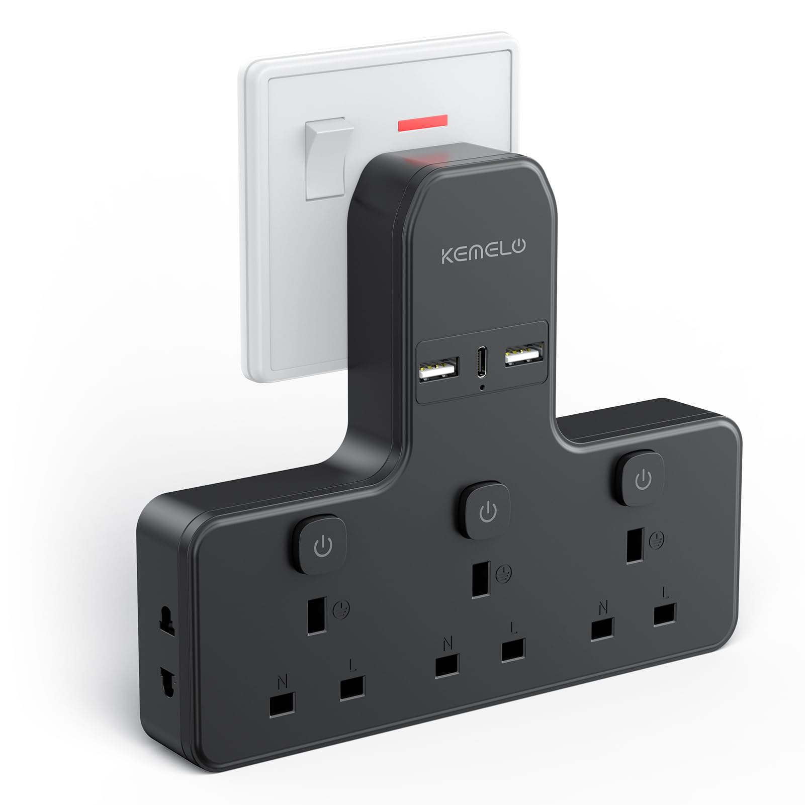 Jolof Store 3-Way Multi Plug Adapter with 3 USB Ports & Switches