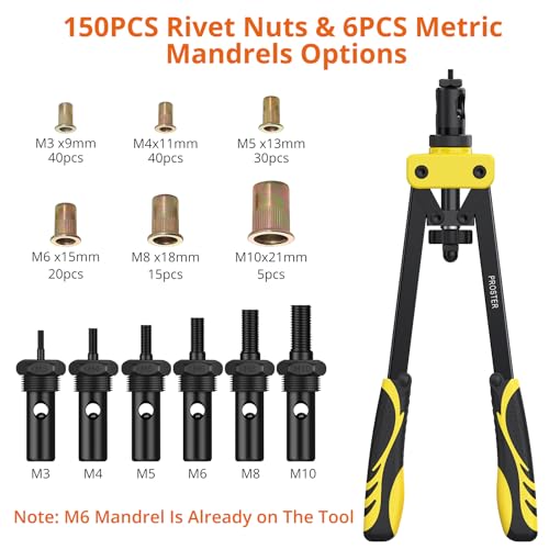 Proster 14" Heavy Duty Rivet Nut Gun Kit with 150Pcs Metric Mandrels