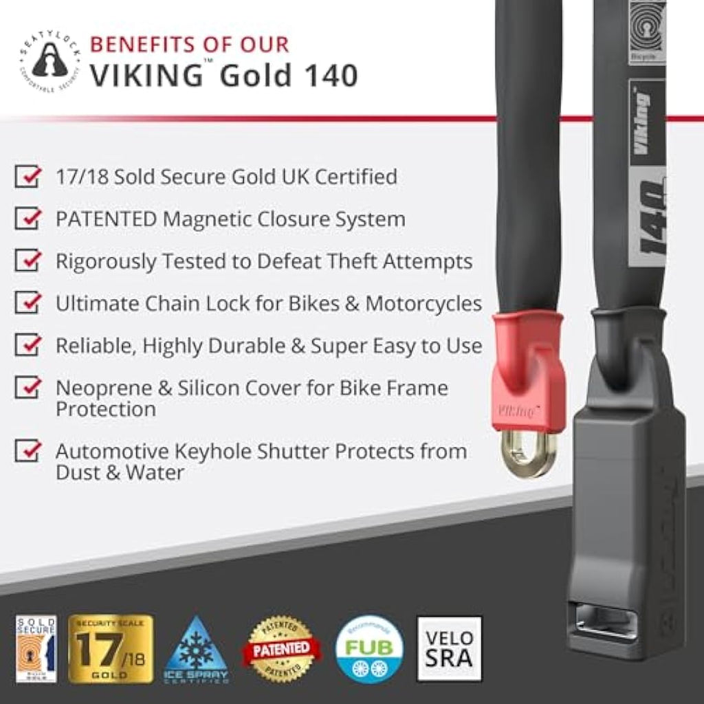 Seatylock Viking Heavy Duty Bike Chain Lock | 140cm Sold Secure Gold