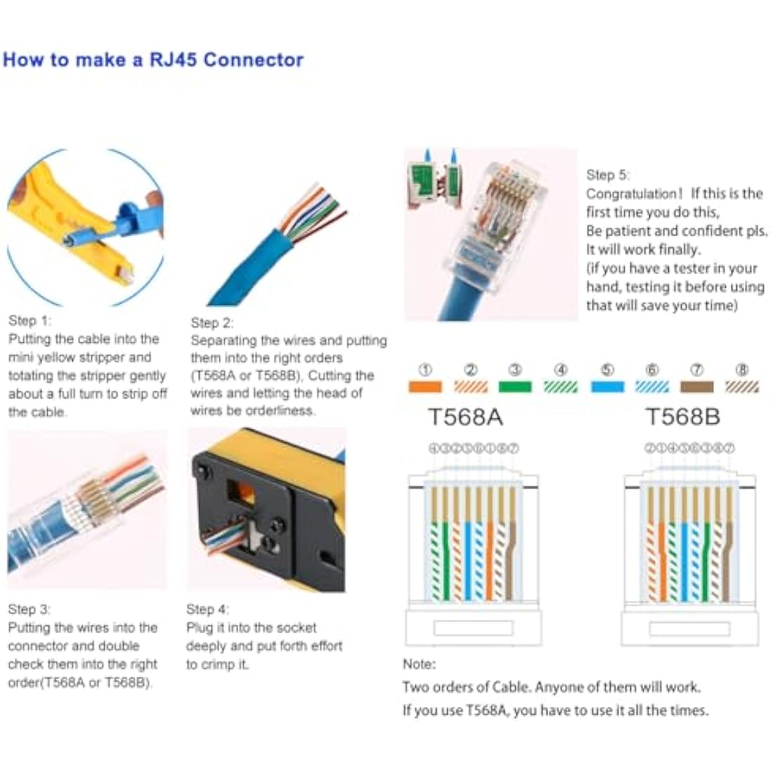 Jolof Store RJ45 Pass Through Crimper Tool Kit for Cat5 Cat5e Cat6 Cat6a