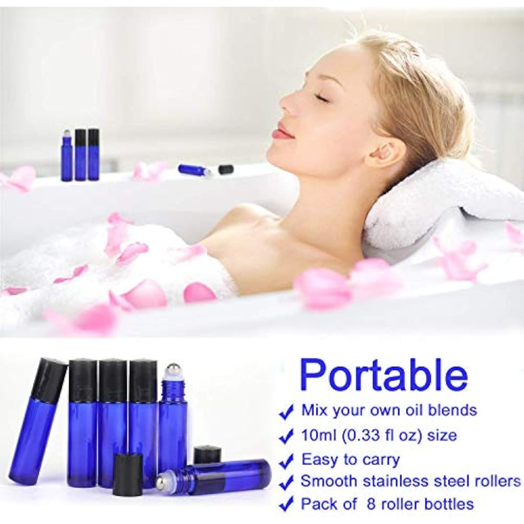 Jolof Store 8-Pack Cobalt Blue Glass Essential Oil Roller Bottles