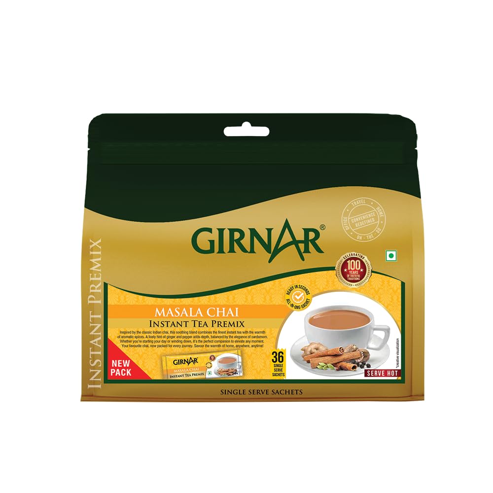 Girnar Masala Chai Instant Tea Premix – Spiced Indian Tea (36 Sachets)