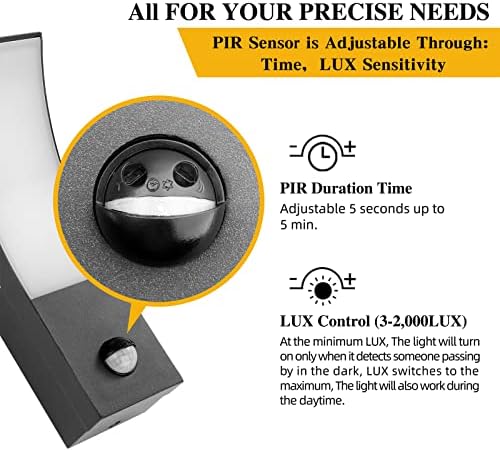 HLFVLITE Outdoor Motion Sensor Wall Light – Black Aluminum LED IP54