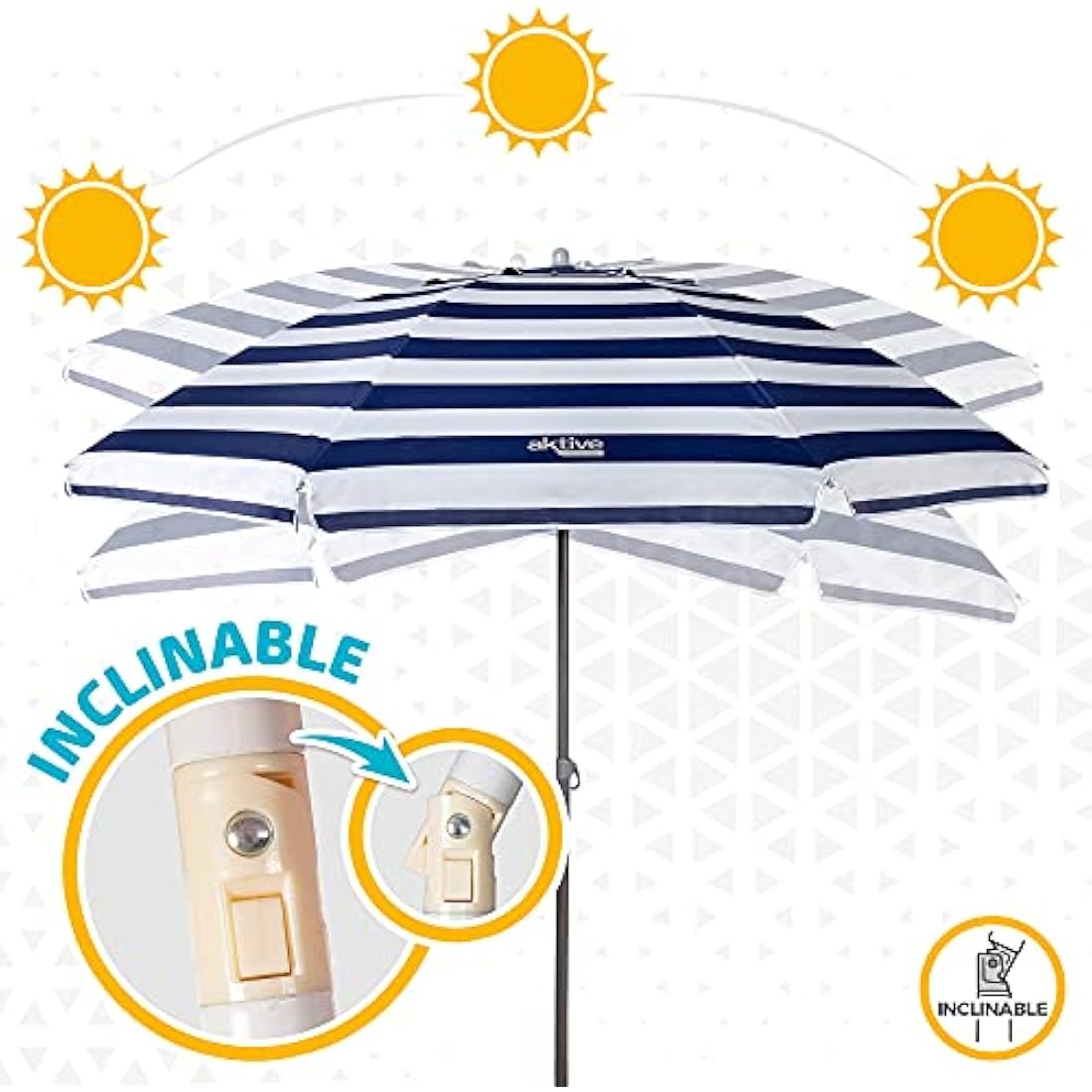 Aktive Beach Umbrella 220cm – Windproof UV50 Marine Stripe Shade