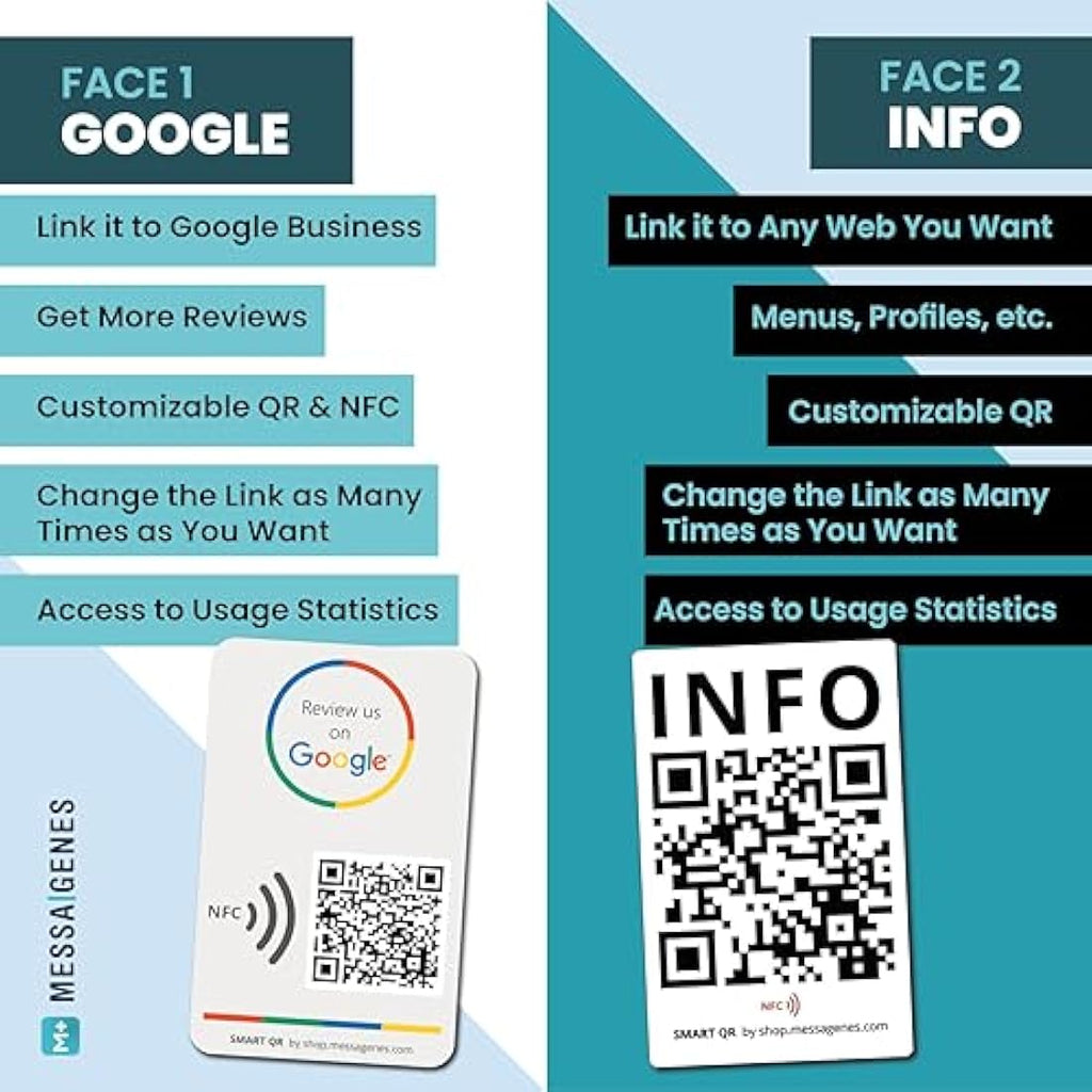 MESSAGENES Google Review Tap Card - NFC & QR Code 2-Pack for Business
