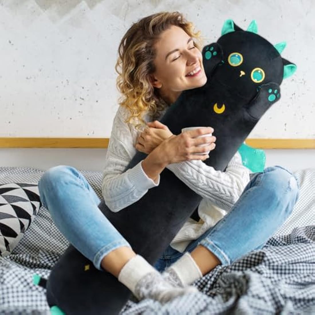 Mewaii 20in Black Cat Plush Body Pillow – Soft Kawaii Stuffed Animal