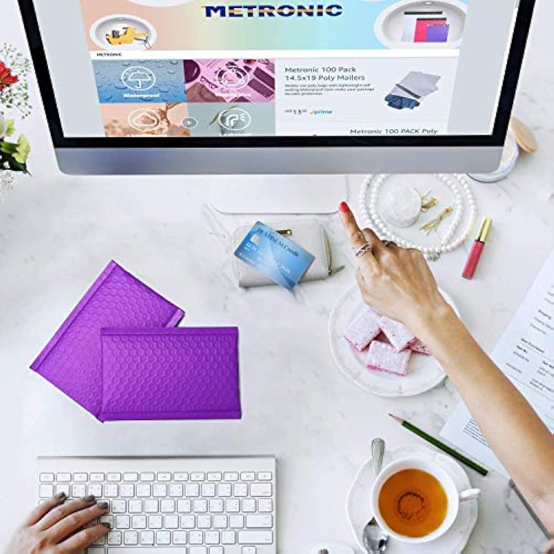 Switory Purple Poly Bubble Mailers | 4x7 Inch Padded Envelopes | 50 Pack
