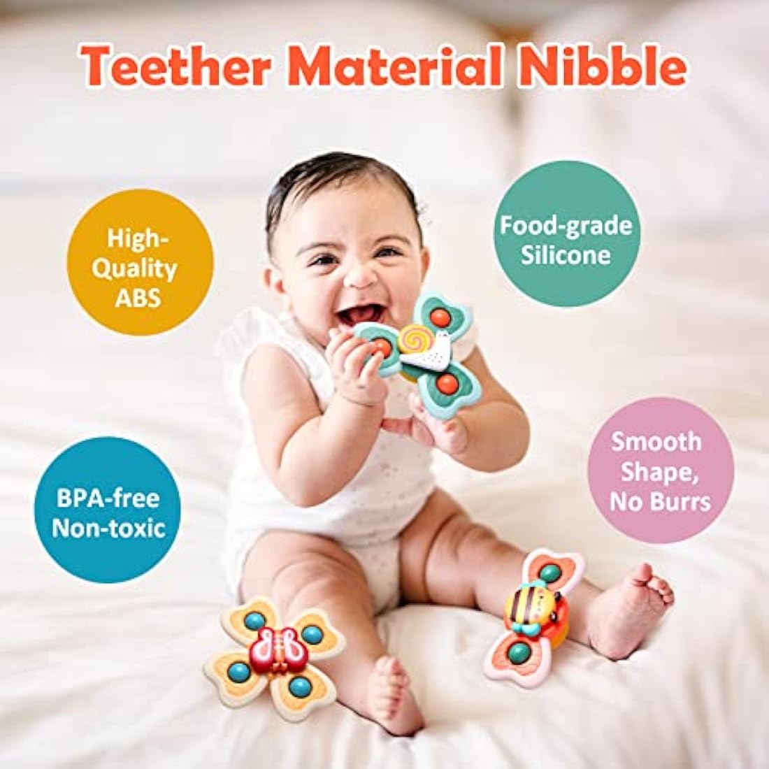 Hooku Suction Cup Spinner Toys – 3 Pcs Sensory High Chair Bath Toys