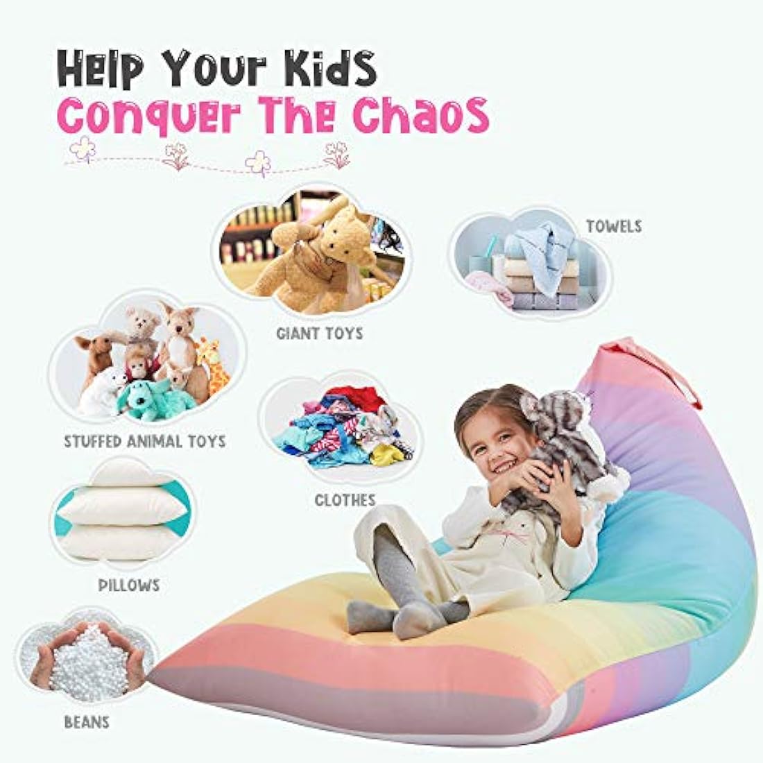 Stuffed Animal Storage Bean Bag Chair Cover – XL Soft Canvas