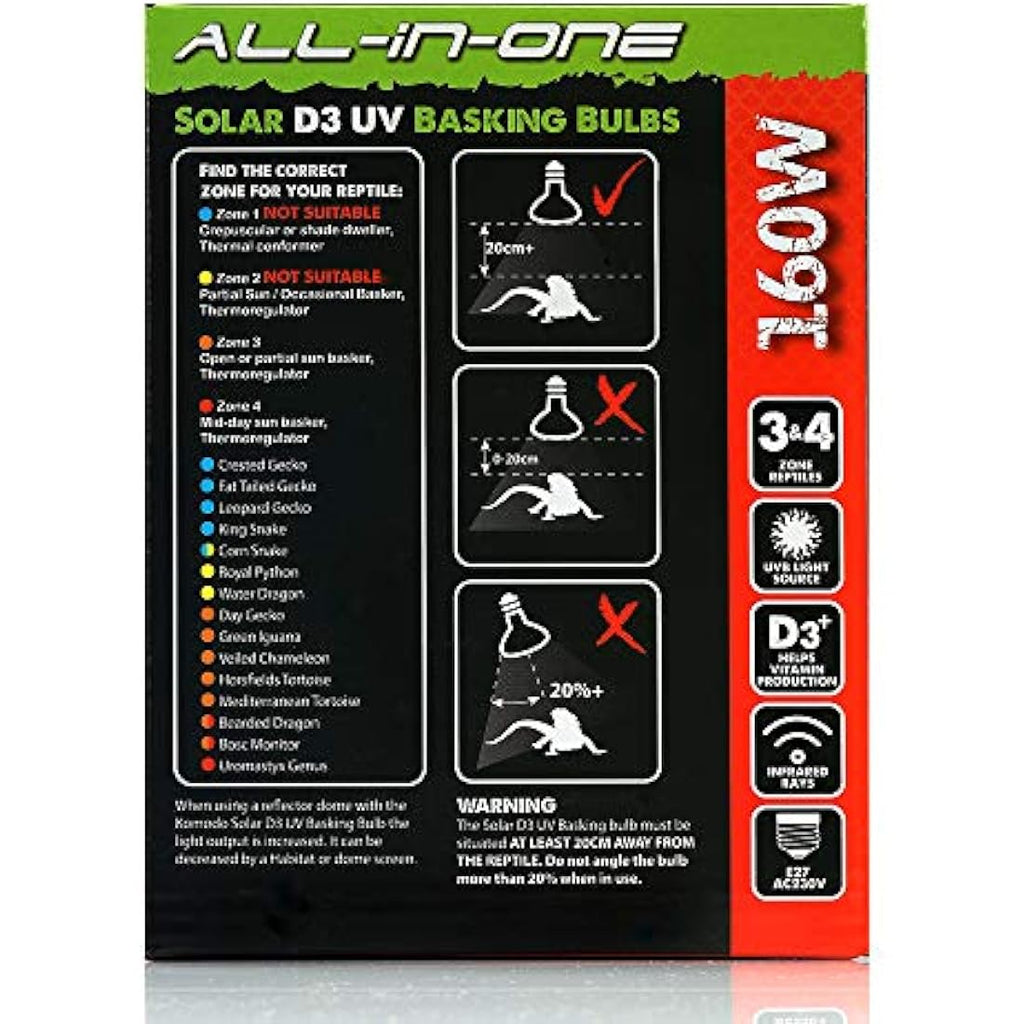 Komodo Solar D3 UV Basking Bulb | 160W Reptile Heat & Light Lamp