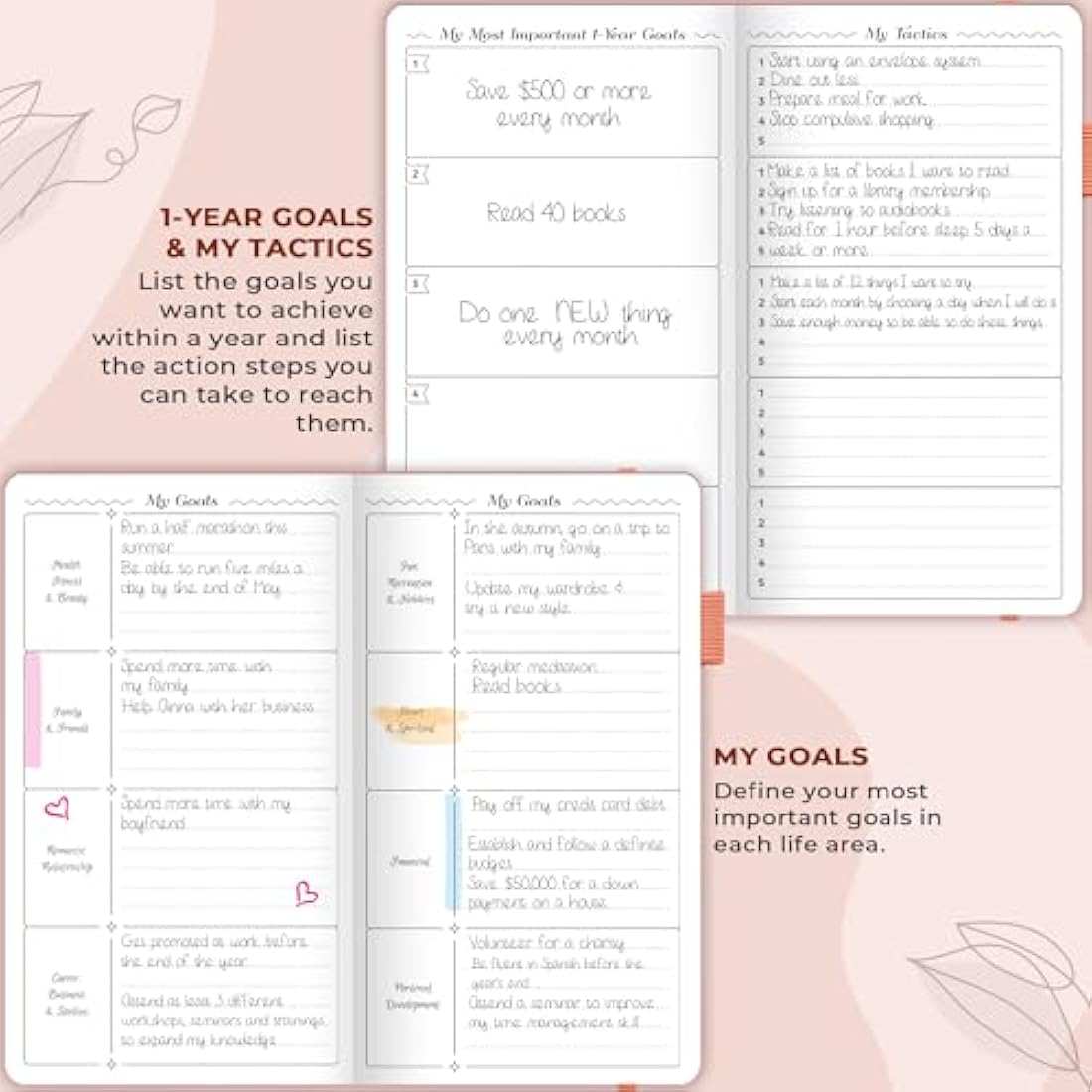 GoGirl Pocket Weekly Planner – Undated Goal Organizer, Peach Pink