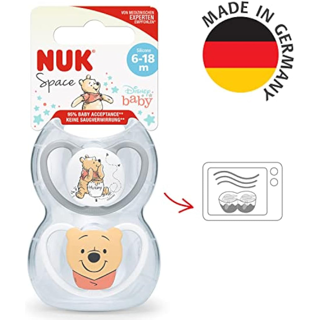 NUK Space Silicone Soothers | Winnie the Pooh | 6-18 Months | 2 Pack