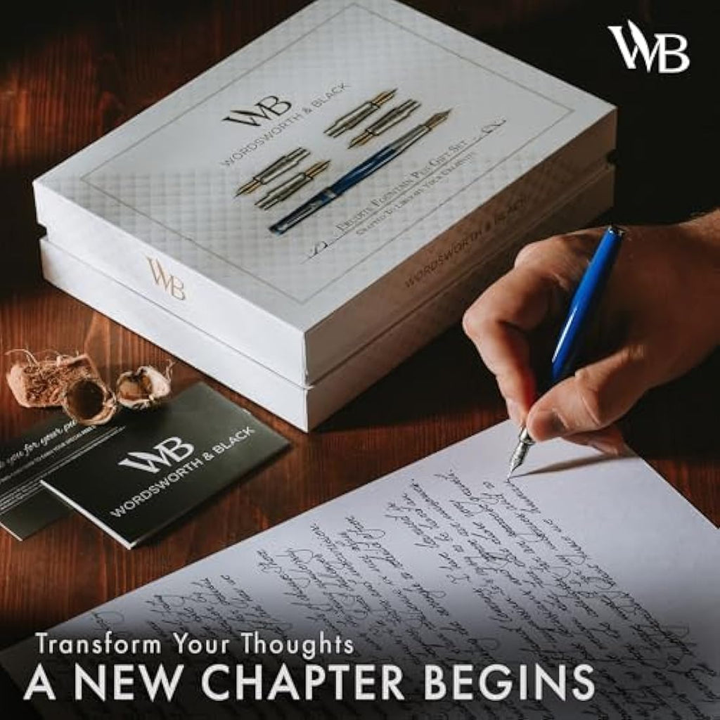 Wordsworth & Black Fountain Pen Gift Set - Blue Chrome Calligraphy Kit