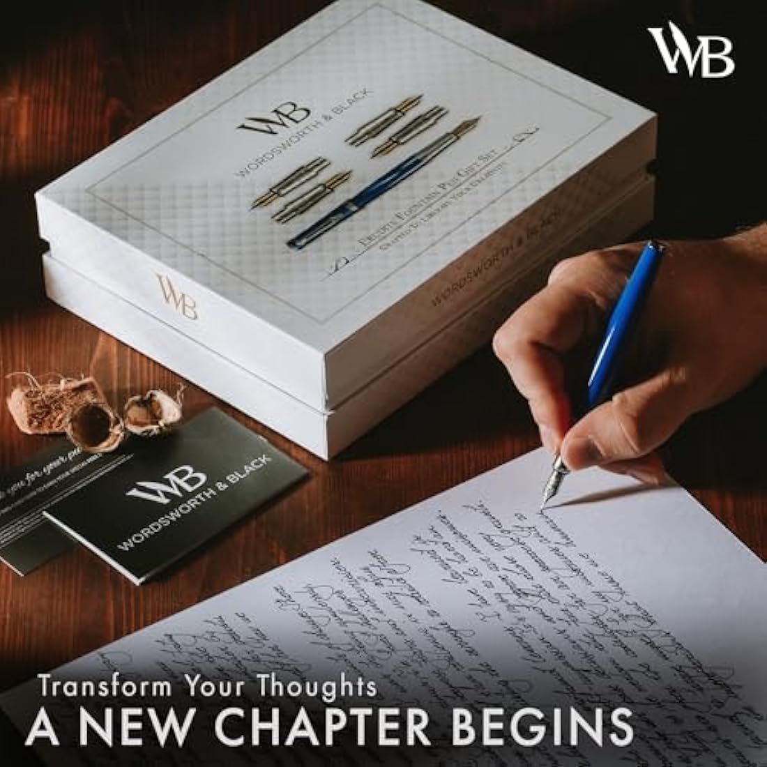 Wordsworth & Black Fountain Pen Gift Set - Blue Chrome Calligraphy Kit