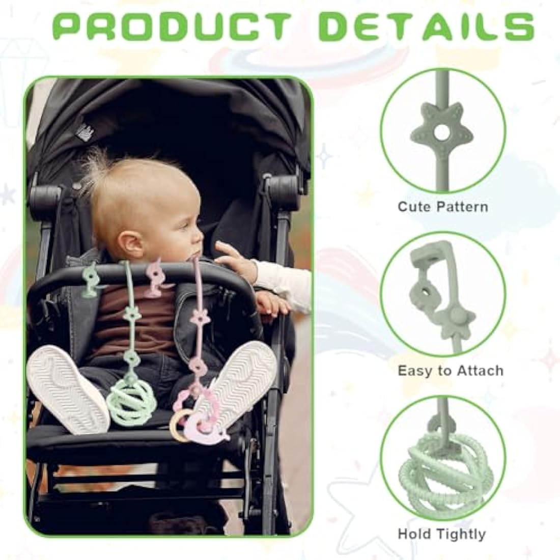 Vicloon 4Pcs Silicone Toy Safety Straps | Food Grade Pacifier Clips