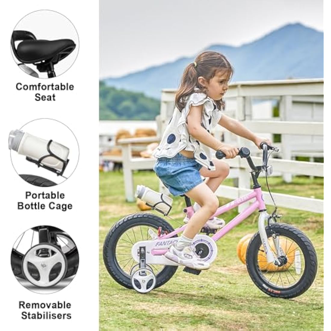 Glerc Fantasy 16 Inch Kids Bike with Stabilisers and Bottle Holder