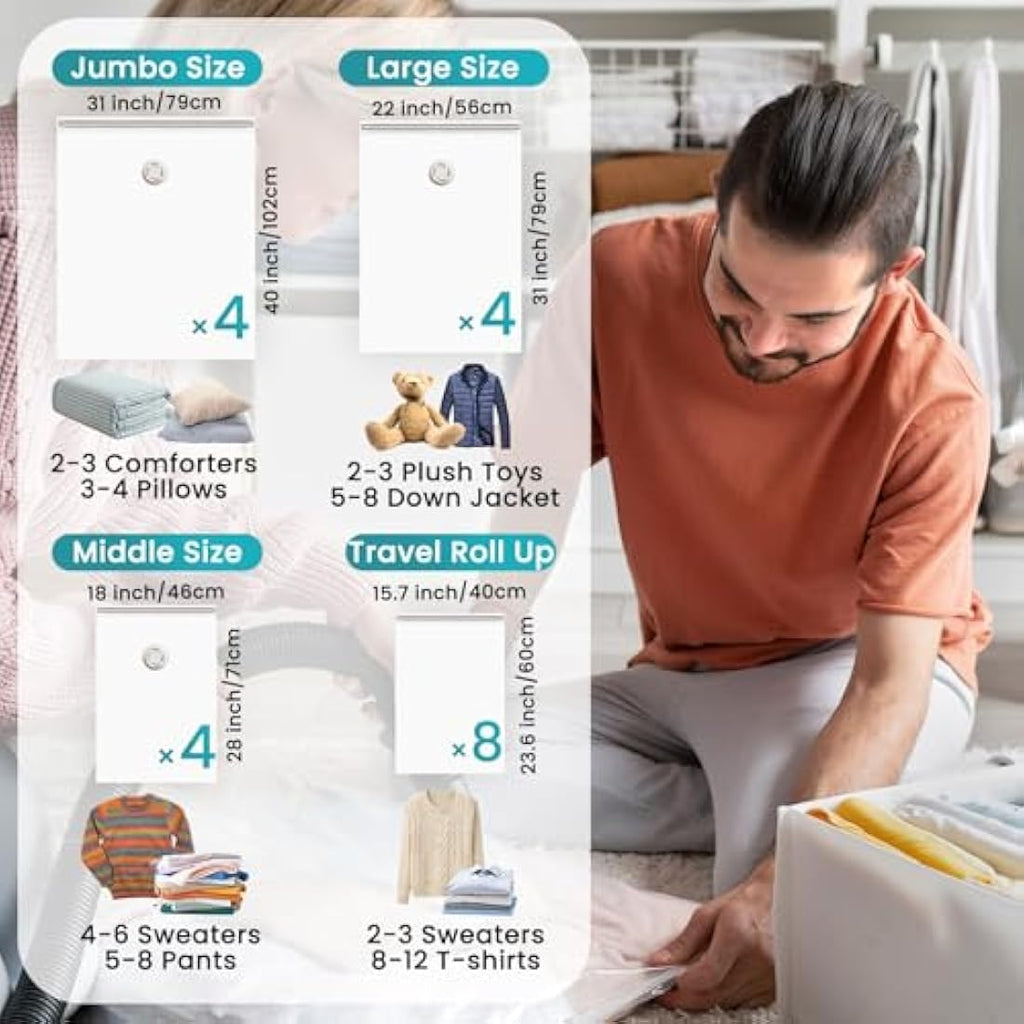 TAILI Vacuum Storage Bags 20 Pack | Reusable Space Saver for Home & Travel