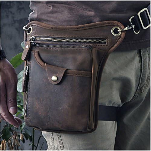 Men's Genuine Leather Motorcycle Drop Leg Bag & Waist Pack