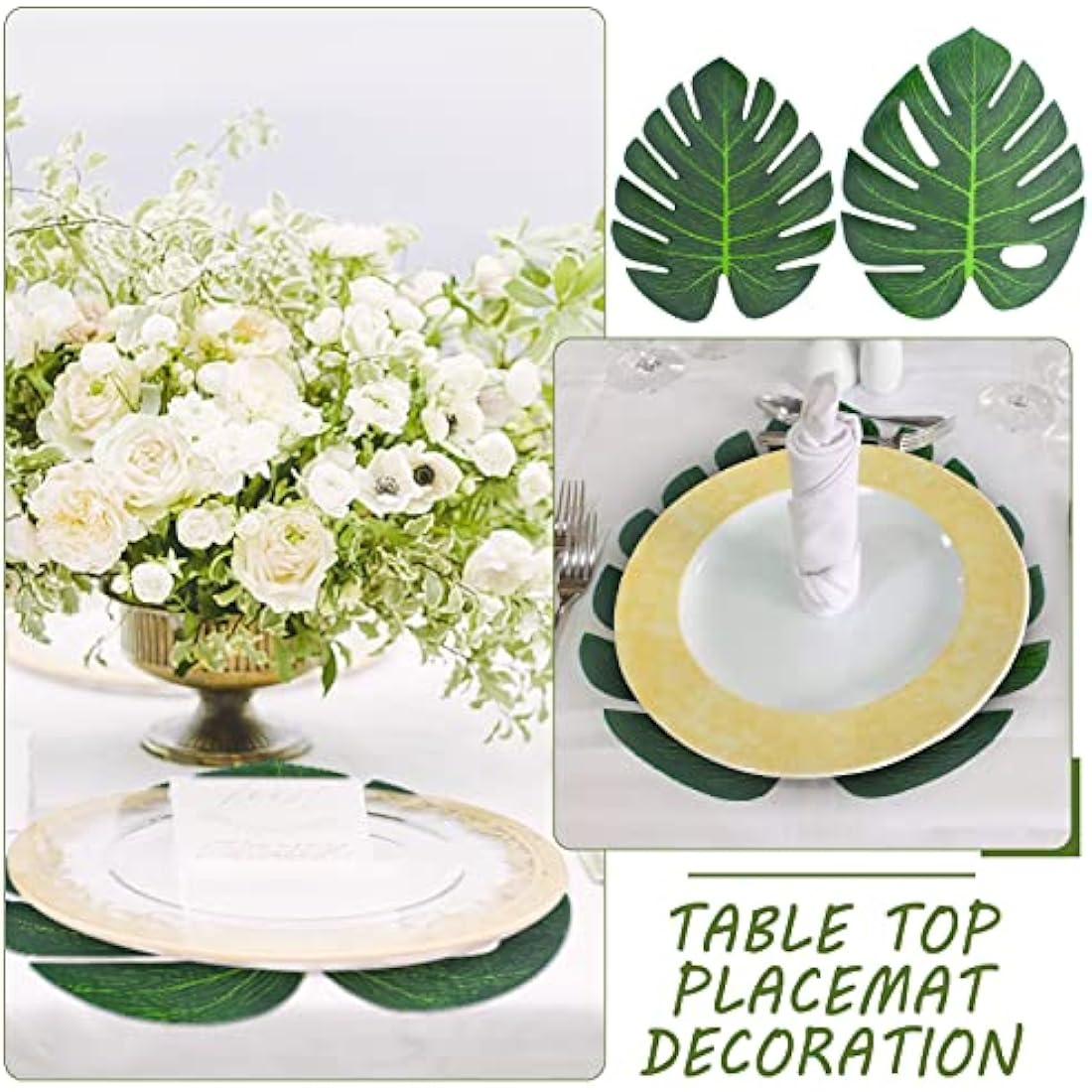 Bubuyun 48Pcs Artificial Tropical Monstera Palm Leaves for Jungle Party Decor