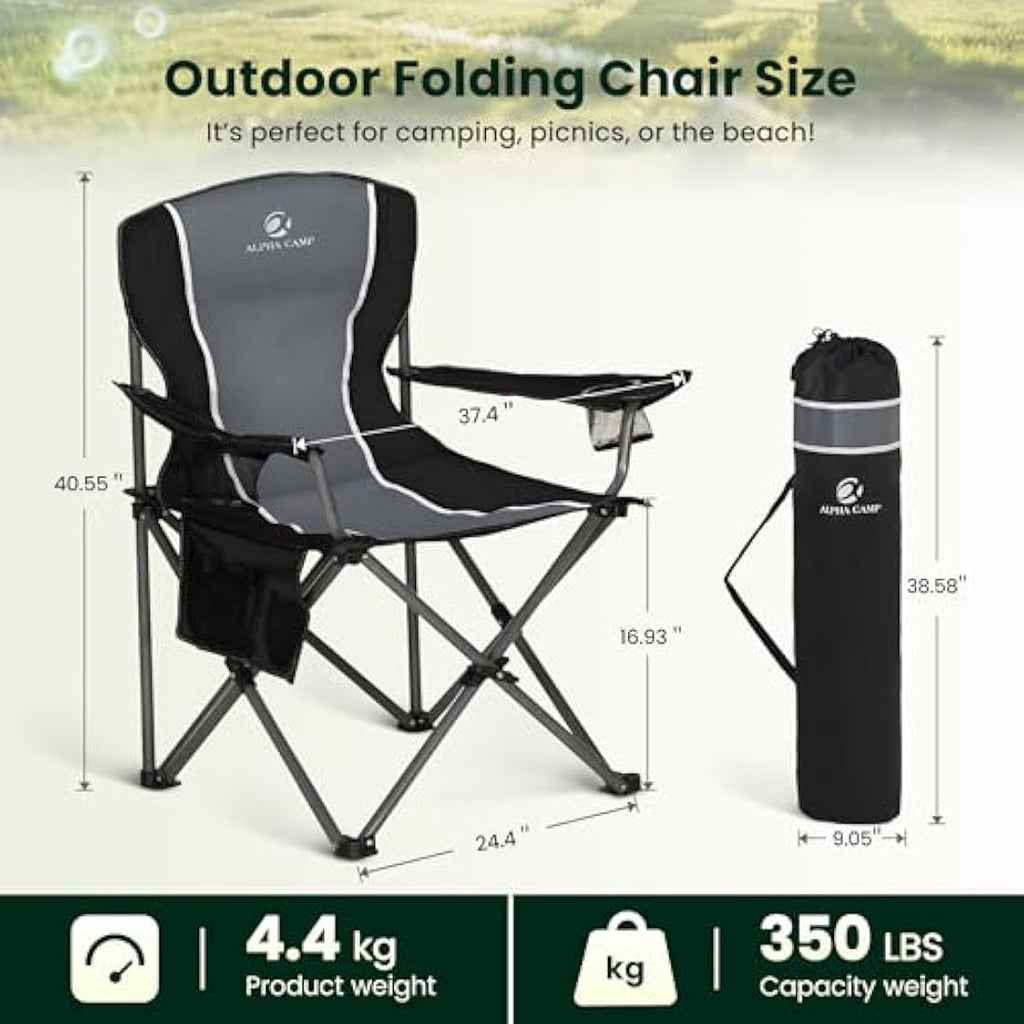 ALPHA CAMP Set of 2 Heavy Duty Folding Camping Chairs with Lumbar Support