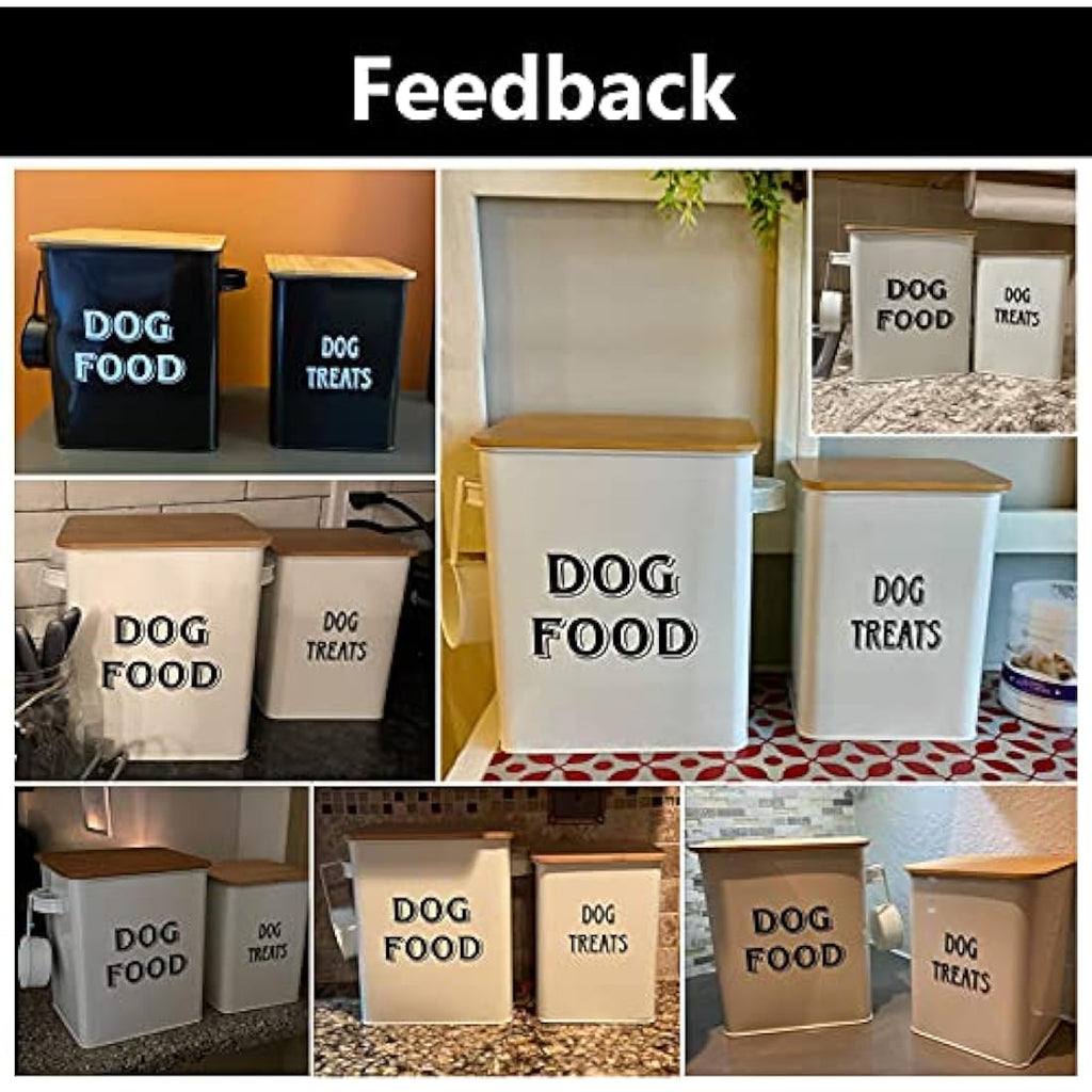 Pet Food Storage Containers – Farmhouse Steel Tins with Wood Lids