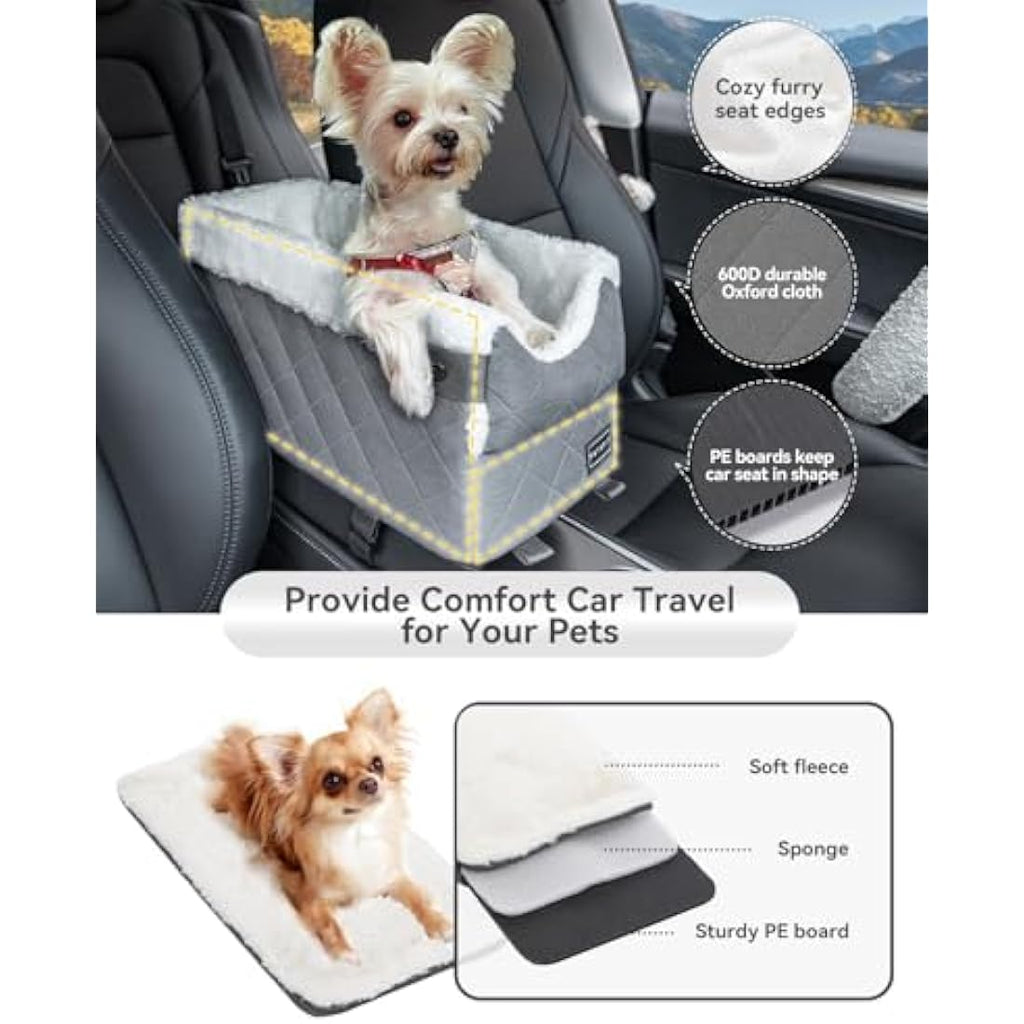 Petsfit Center Console Dog Car Seat – Small Pet Booster with Safety Hooks