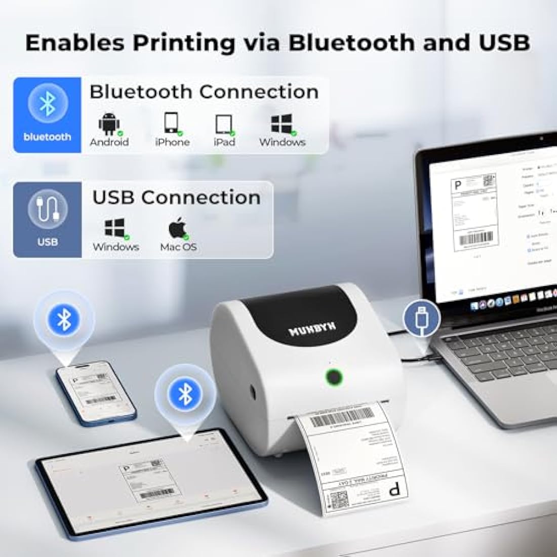 MUNBYN 411B Bluetooth Thermal Shipping Label Printer for Small Business