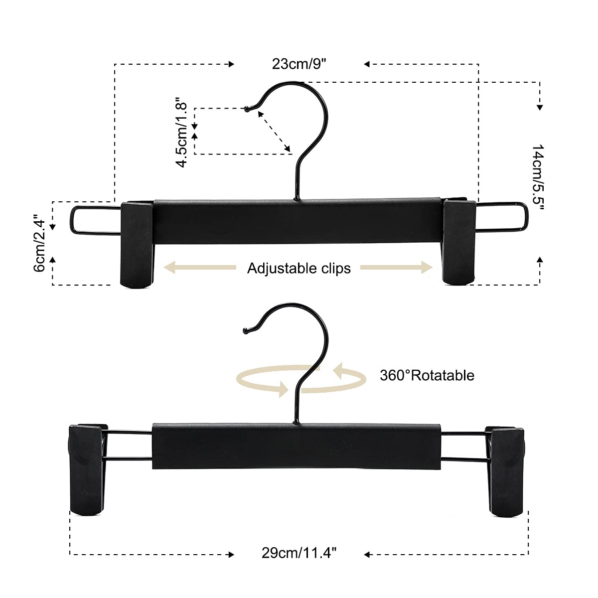 GUANJUNE Clothes Pants Hangers, Space-Saving Skirt Holders with 360 ° Swivel Hooks, Adjustable Clips, Trouser Hangers - image 3